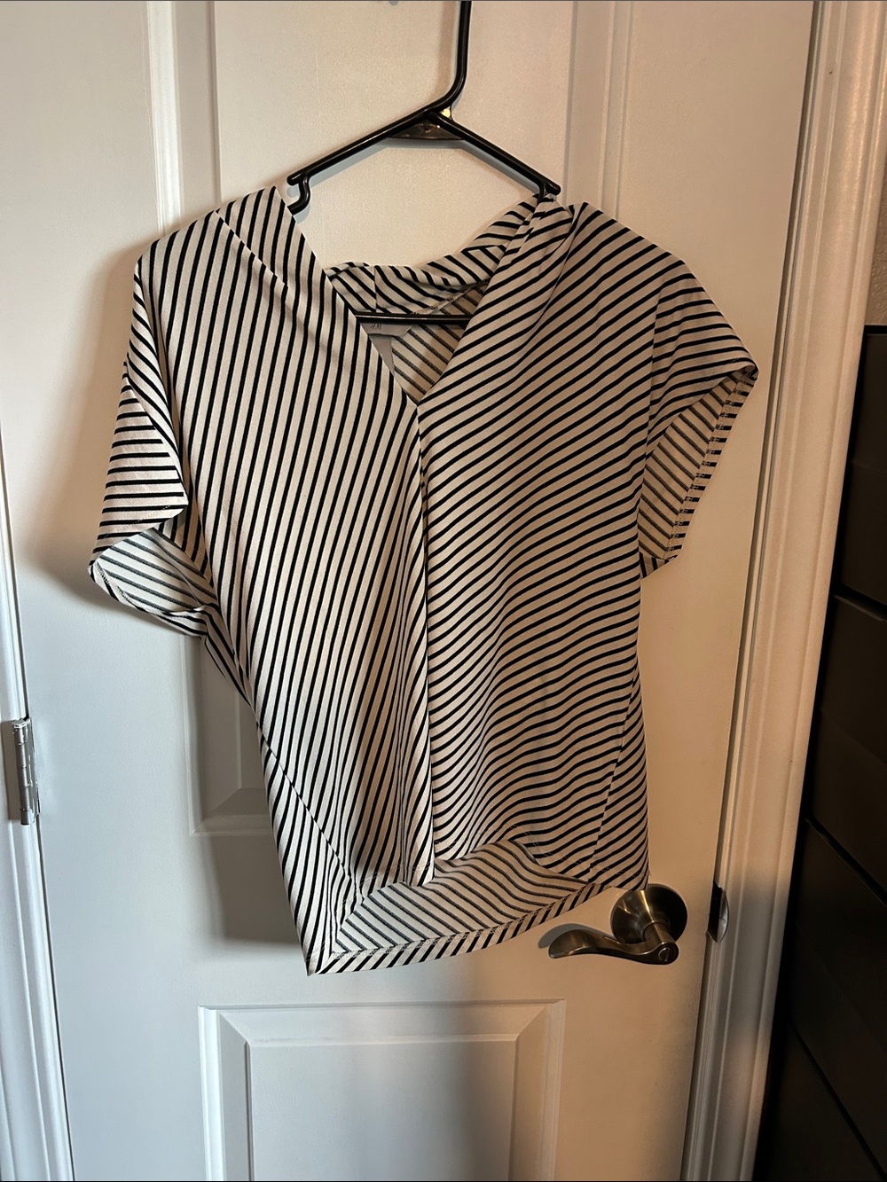 H&M Black and White Diagonal Stripe V-Neck Blouse